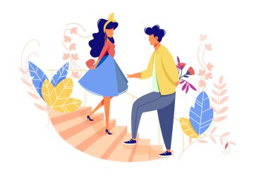 Randevunun vektör çizimi, merdivenlerde duran çift..