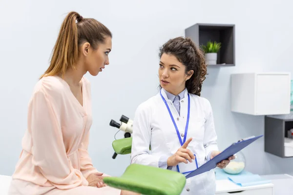 Gynecologist Examined Patient Who Sitting Gynecological Chair Examination Gynecologist Female — Stock Photo, Image