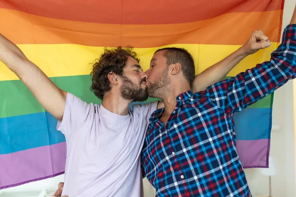 Two Young Gay Lovers Kissing Each Other Affectionately Two Young — Stock Photo, Image