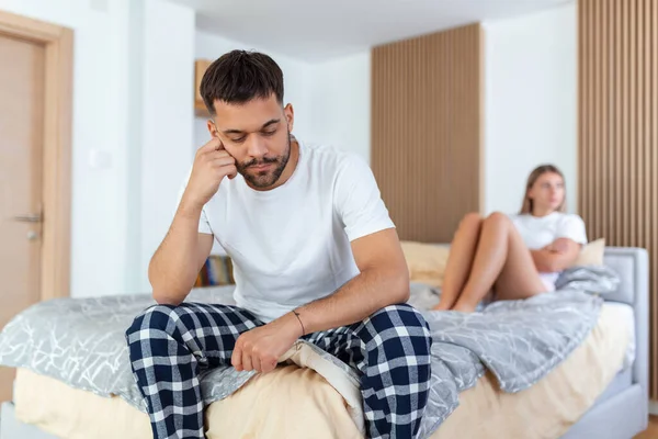 Couple Problems Having Disagreement Bed Frustrated Couple Arguing Having Marriage — Stock Photo, Image