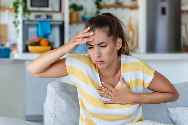 Respiração Problema Respiratório Ataque Asma Pressão Dor Peito Insolação Conceito — Fotografia de Stock