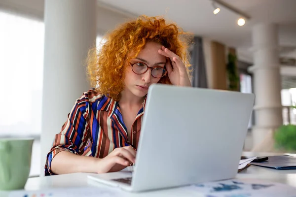 Young Woman Tired Exhausted Working Studying Hard Bored Frustrated Head — Stock Photo, Image