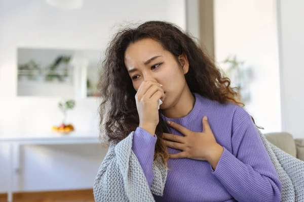 Sickness Seasonal Virus Problem Concept Asian Woman Being Sick Having — Zdjęcie stockowe