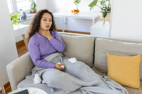 Sick Desperate Woman Has Flu Rhinitis Cold Sickness Allergy Concept — Foto de Stock