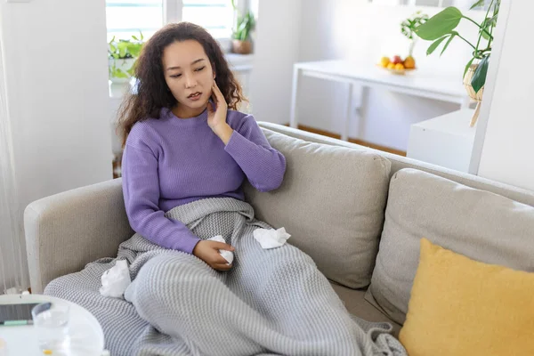 Sick Desperate Woman Has Flu Rhinitis Cold Sickness Allergy Concept — 图库照片