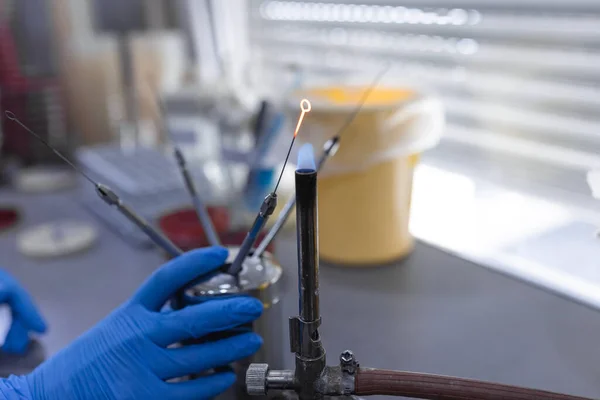 Sterilization Lab Instrument Open Flame Lamp Laboratory Closeup Instruments Getting — Stock Photo, Image