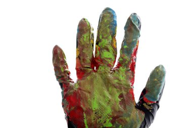 Renkli eldivenler. Karıştırma sürecini boya