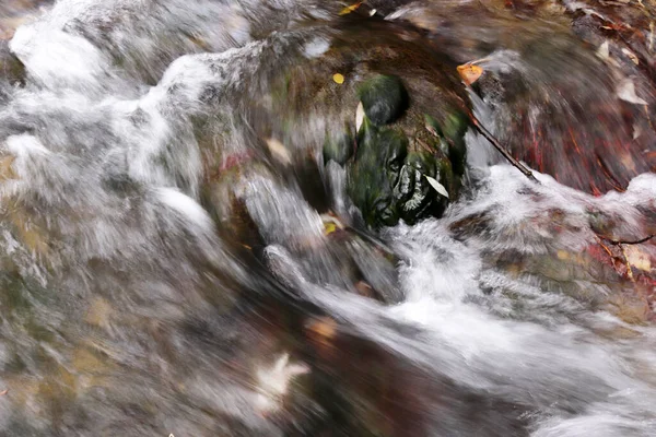 Közeli Kép Egy Gyönyörű Vízfolyásról Amely Egy Keskeny Úton Folyik — Stock Fotó