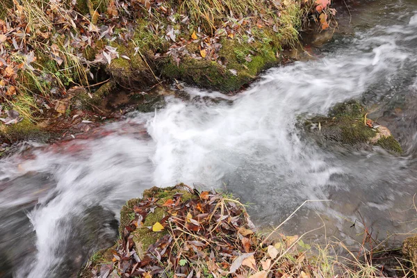 Nahaufnahme Eines Schönen Wasserlaufs Der Einen Schmalen Pfad Hinunterfließt — Stockfoto