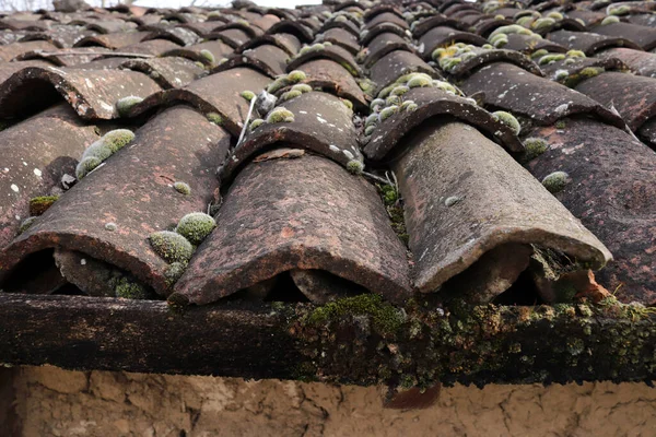 Ziegel Auf Dem Dach Eines Alten Dorfhauses — Stockfoto