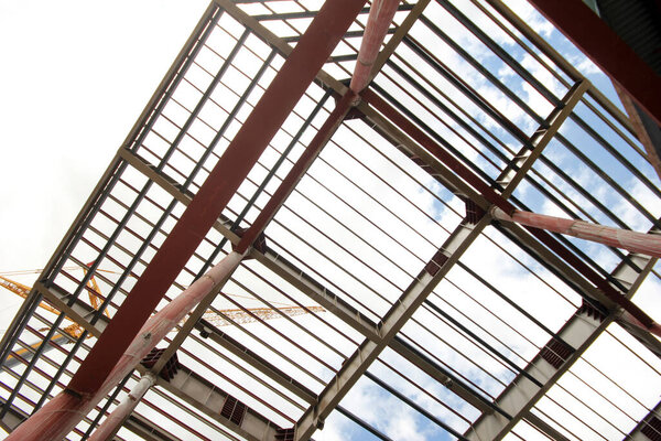 Steel frame of a new factory building under construction