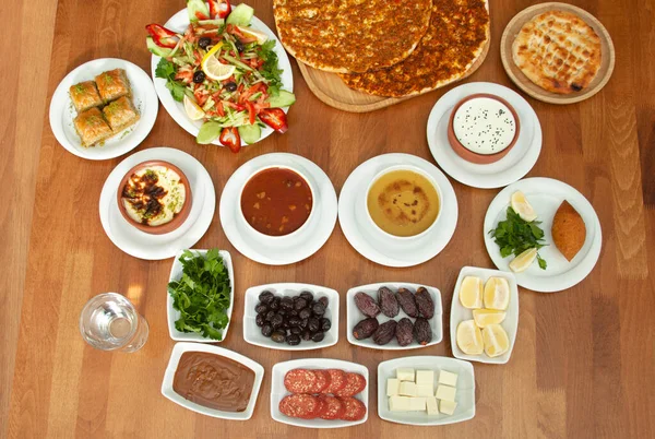 Традиционная Турецкая Кухня Различные Блюда Супы Закуски — стоковое фото