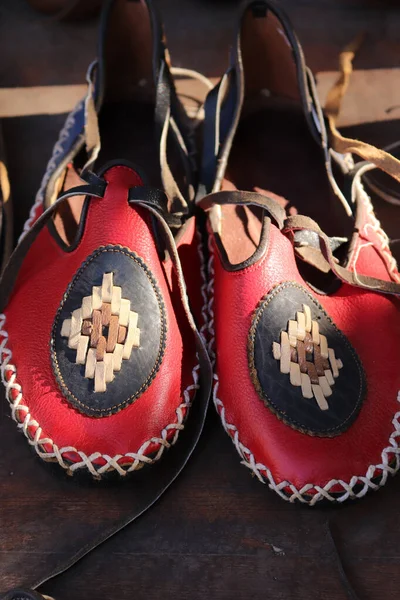 Zapato Cuero Tradicional Hecho Mano Zapatos Turcos Anticuados —  Fotos de Stock