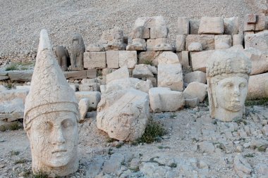 Ancient statues on top of Mount Nemrut in South East Turkey. Kingdom of Commagene. clipart