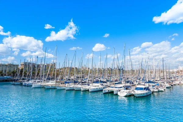 stock image Barcelona, Spain - March 26, 2023: Beautiful summer landscape of the Marina Port Vell in Barcelona