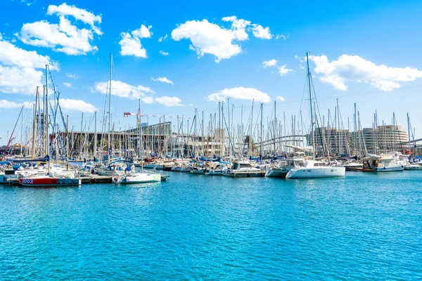 stock image Barcelona, Spain - March 26, 2023: Beautiful summer landscape of the Marina Port Vell in Barcelona