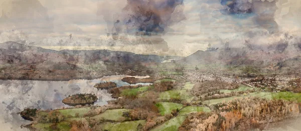 Paisaje Épico Otoño Imagen Vista Desde Walla Crag Lake District —  Fotos de Stock