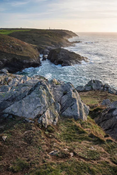 Schöne Landschaft Bei Sonnenuntergang Von Cornwall Klippe Küste Mit Zinnminen — Stockfoto