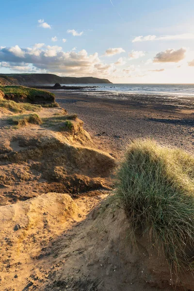 Krásný Letní Západ Slunce Krajina Obraz Widemouth Bay Devonu Anglie — Stock fotografie