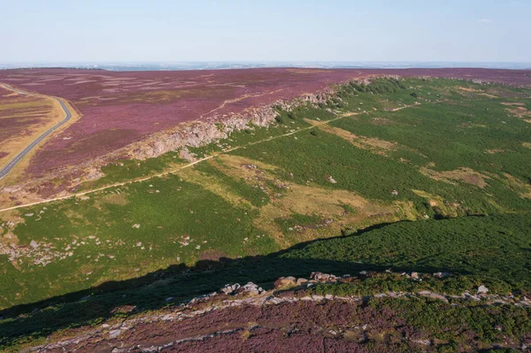 Beautiful Late Summer Aerial Drone Landscape Image Heather Full Bloom — 图库照片
