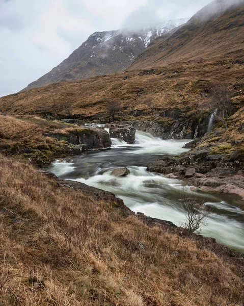 Beautiful Winter Landscape Image River Etive Skyfall Etive Waterfalls Scottish — Foto de Stock