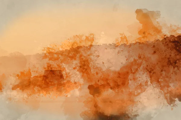 Digitální Akvarel Obraz Epic Krajiny Jarní Východ Slunce Nad Přehradní — Stock fotografie
