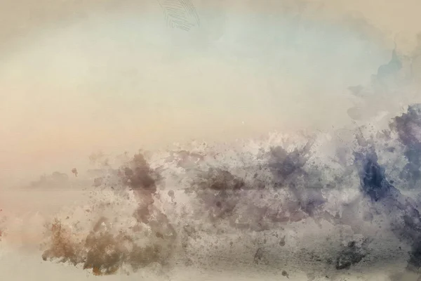 Цифровий Акварельний Живопис Епічного Пейзажу Весняного Сходу Над Водосховищем Світанковим — стокове фото