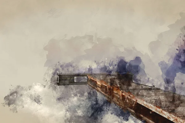 水彩画 浅谈浅水湖上春日日出的史诗山水画 浅谈水彩画在淡水雾中的传播 — 图库照片