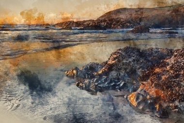 Beautiful landscape image of Croyde beach in Devon during late Summer in England