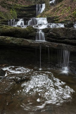 Beautiful peaceful landscape image of Scaleber Force waterfall in Yorkshire Dales in England during Winter morning