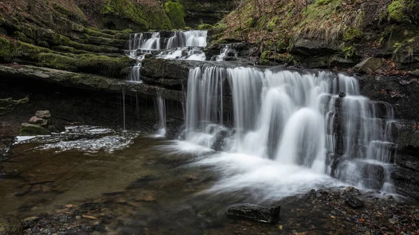 Beautiful Peaceful Landscape Image Scaleber Force Waterfall Yorkshire Dales England — 스톡 사진