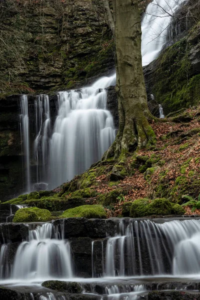 Beautiful Dramatic Landscape Image Scaleber Force Waterfall Yorkshire Dales England — Stock Photo, Image