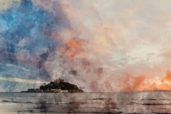 부드러운 색깔의 콘월의 세인트 마이클 아름다운 풍경을 디지털 — 스톡 사진