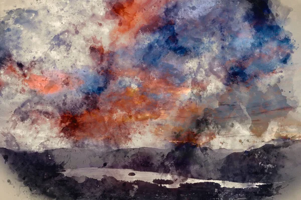 Ψηφιακή Ακουαρέλα Ζωγραφική Απολύτως Εκπληκτική Εικόνα Τοπίο Όλη Την Derwenwater — Φωτογραφία Αρχείου