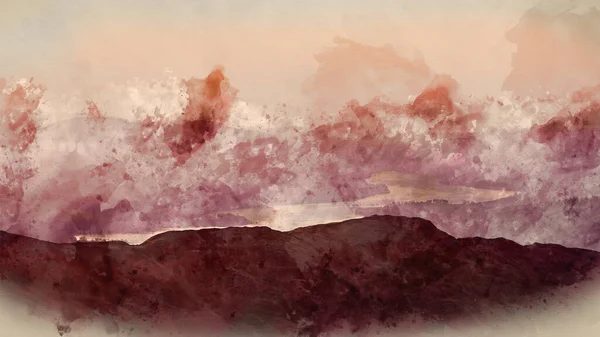 Digitális Akvarell Festmény Gyönyörű Téli Hajnal Táj Kilátás Red Screes — Stock Fotó