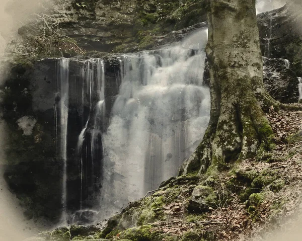 Digital Watercolour Landscape Painting Waterfall Yokrshire Dales England Winter — Stock Photo, Image