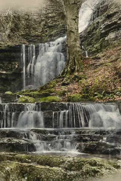 Digitale Aquarellierte Landschaftsmalerei Eines Wasserfalls Yokrshire Dales England Winter — Stockfoto