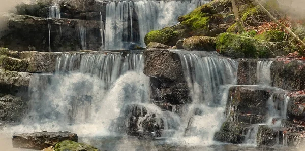 冬の間のイギリスのヨークシャー デールズの滝のデジタル水彩画 — ストック写真