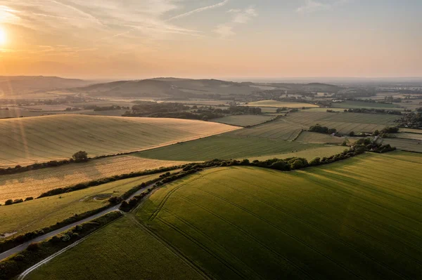 Mooie Zomer Luchtfoto Drone Landschap Beeld Van Het Engels Platteland — Stockfoto