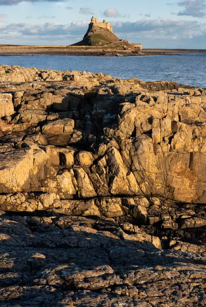 Приголомшливе Пейзажне Зображення Ліндісфарна Священний Острів Нортумберленді Англія Під Час — стокове фото