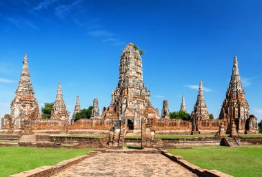 Wat Chaiwatthanaram tapınağındaki Pagoda, Tayland 'ın Ayutthaya kentindeki ünlü tapınaklardan biridir. Ayutthaya Tarih Parkı 'ndaki tapınak, Ayutthaya, Tayland. UNESCO Dünya Mirası.