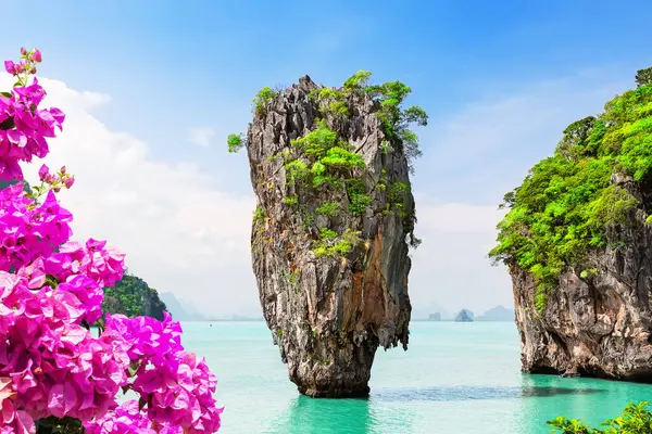 Famous  James Bond island near Phuket in Thailand. Travel photo of  James Bond island with beautiful turquoise water in Phang Nga bay, Thailand.