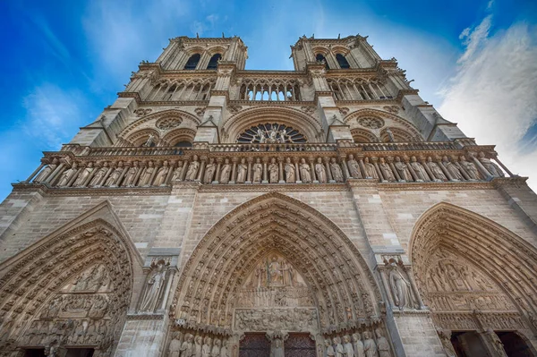 Front Facade Main Door Notre Dame Cathedral Paris Devastating Fire — Stock Photo, Image