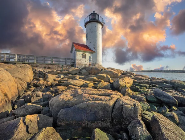 Annisquam Lighthouse Sunset Locatied Coast Gloucester Usa Stock Picture