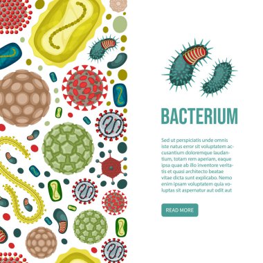 bakteriler dikey baner. İnsan bakteri mikrobiyolojisi kavramı. Vektörsüz şablon