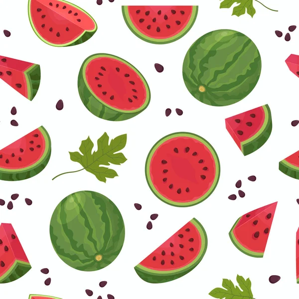 Wassermelonenmuster Köstliche Gesunde Früchte Farbige Illustration Für Druckdesign Nahtlosen Hintergrund — Stockvektor