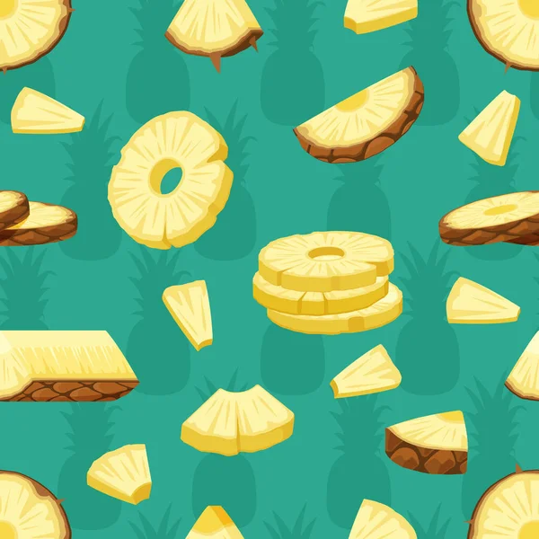 Ananas Muster Gesunde Ananas Scheiben Geschnitten Vektor Nahtloser Hintergrund Cartoon — Stockvektor