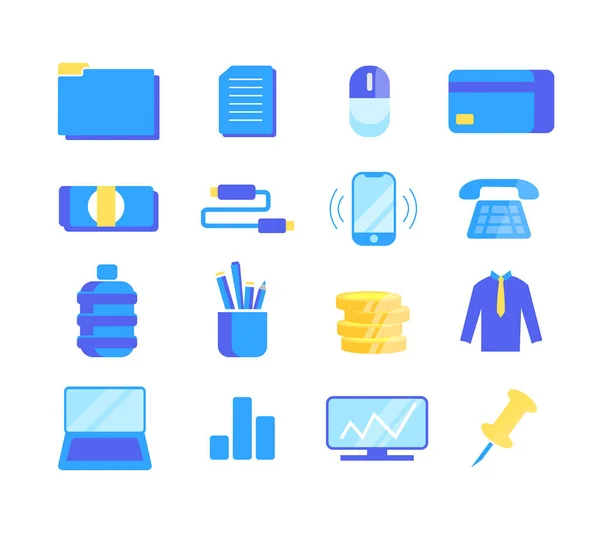 Business Icons Set Simple Flat Isolated Office Items Documents Phone — Stock Vector