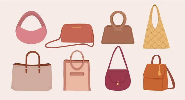 Stilvolle Damenhandtaschen Set Moderne Modische Damentaschen Tragetaschen Shopper Beutel Hobo — Stockvektor