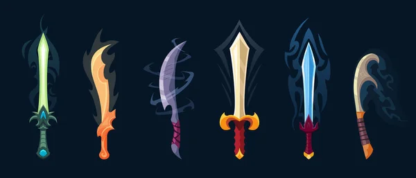 Fantasy Mystical Swords Blades Set Cartoon Damage Realistic Knights Swords — Stock Vector